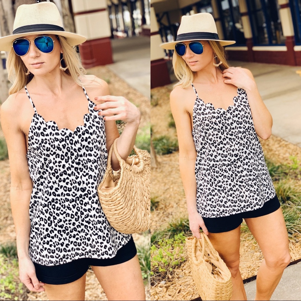 SUMMER CRUSH BLACK AND WHITE LEOPARD SCALLOP  TANK - Picture 3 of 6